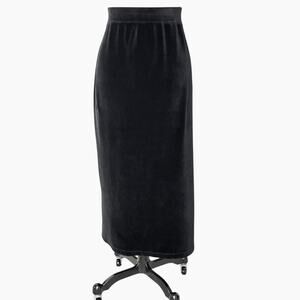 Talbots Petites Velour Midi Skirt Large Black Pull On Elastic Waist Long Slit